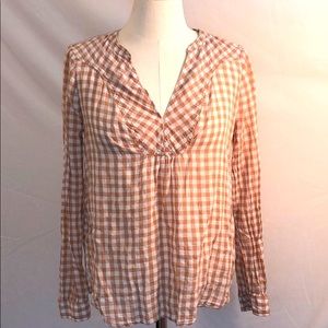Anthropologie Holding Horses Plaid split neck top